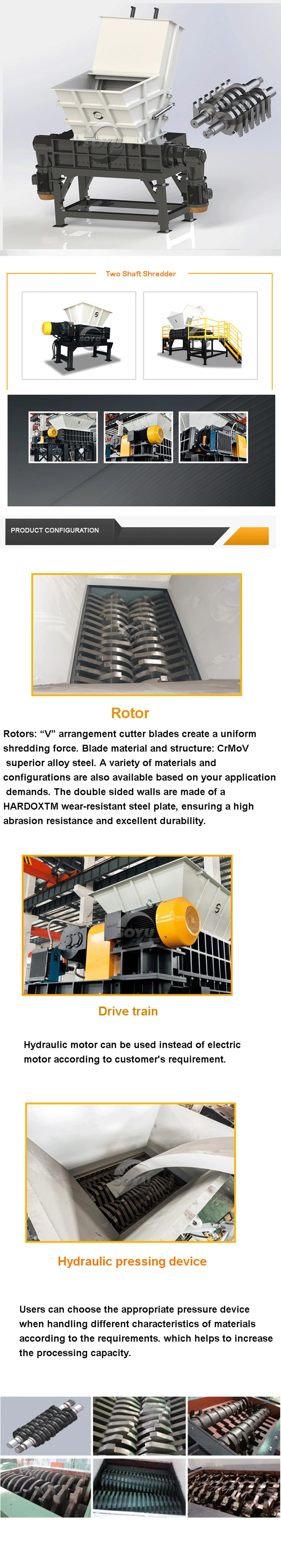 Plastic/Tire/Metal/Waste/Glass/Drum/Scrap Waste Shredder